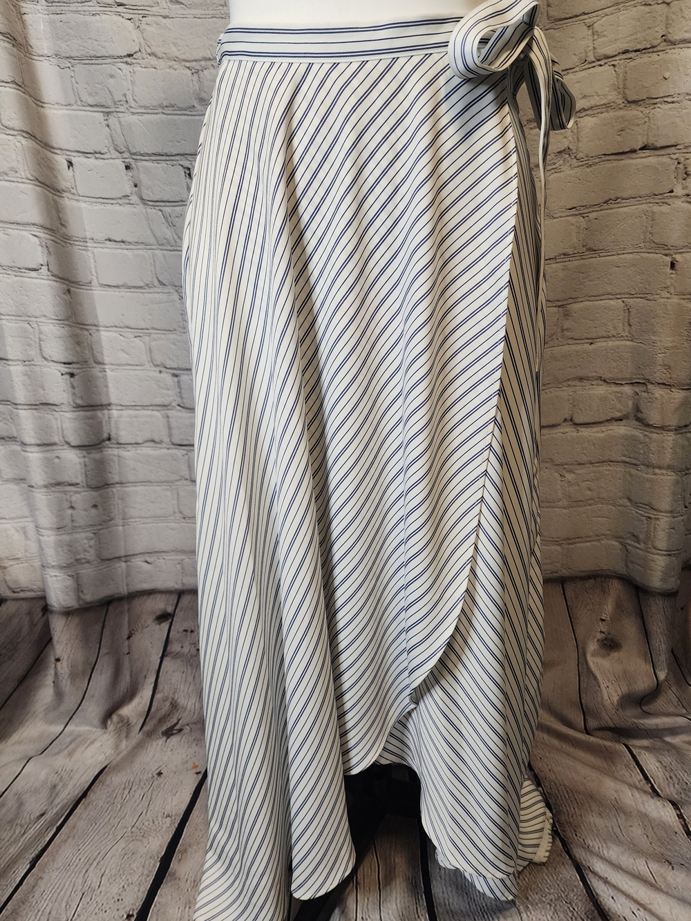 Tribal White and Blue Striped High-Low Wrap Skirt